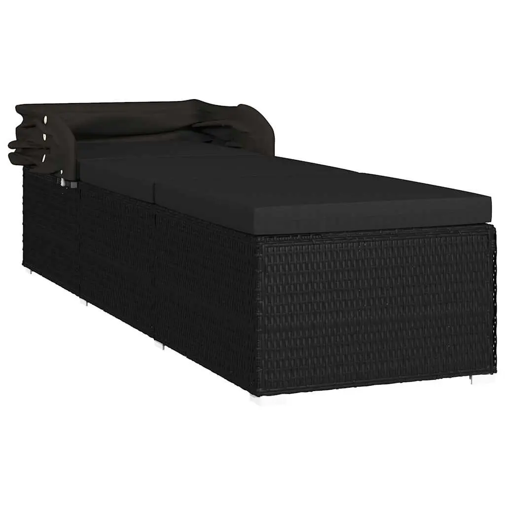 Sun Lounger Canopy Adjustable Outdoor Patio Bed Black