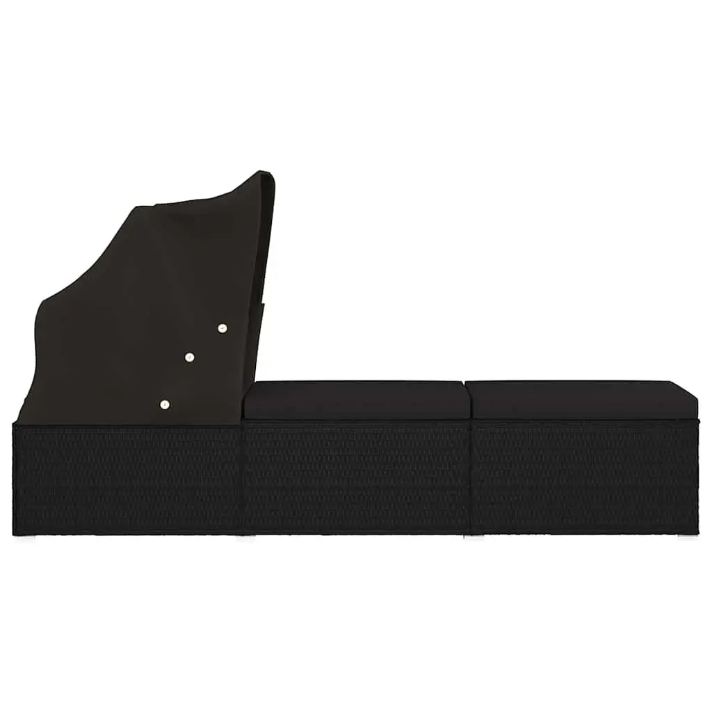 Sun Lounger Canopy Adjustable Outdoor Patio Bed Black