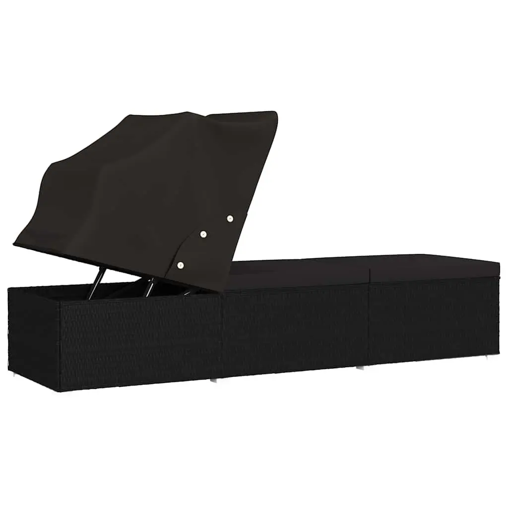 Sun Lounger Canopy Adjustable Outdoor Patio Bed Black