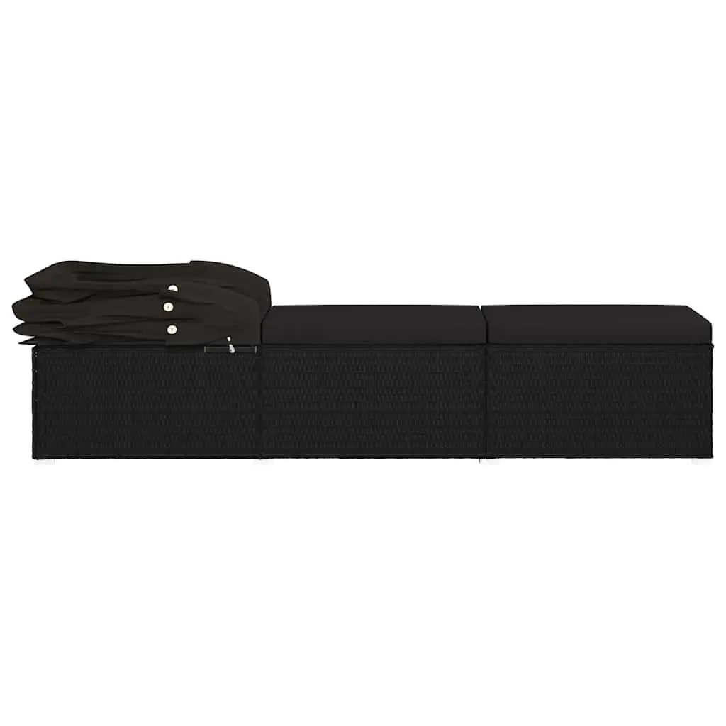 Sun Lounger Canopy Adjustable Outdoor Patio Bed Black