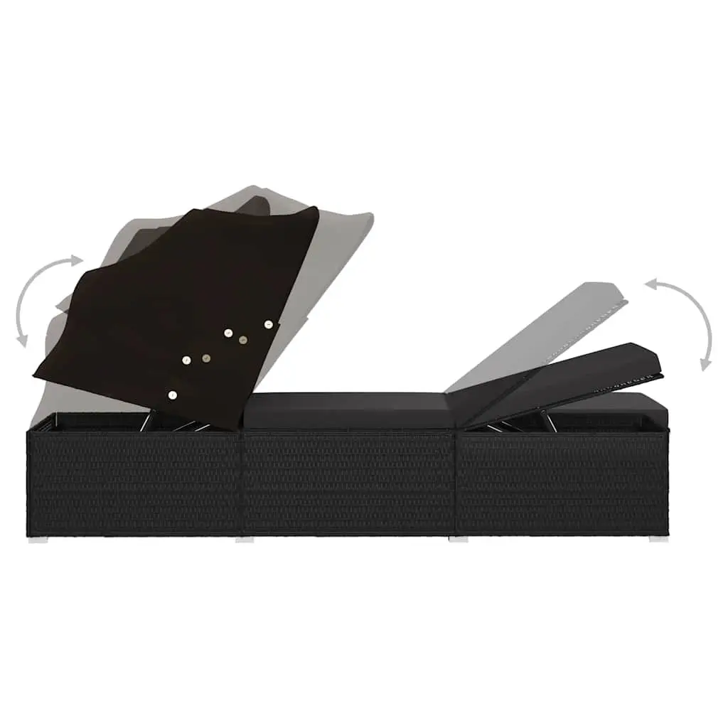 Sun Lounger Canopy Adjustable Outdoor Patio Bed Black