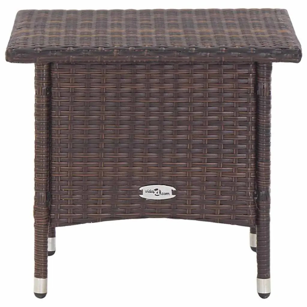 Outdoor Tea Table Brown Poly Rattan Garden Patio Side Coffee Table Steel Frame