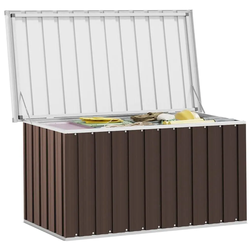 Garden Storage Box Outdoor Patio Furniture 129x67x65cm Brown Galvanised Steel