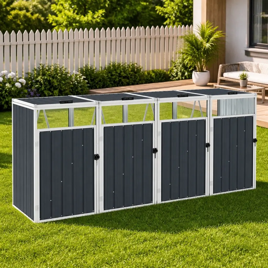 Quadruple Garbage Bin Shed Anthracite Garden Waste Container Enclosure 286 x 81 x 121 cm