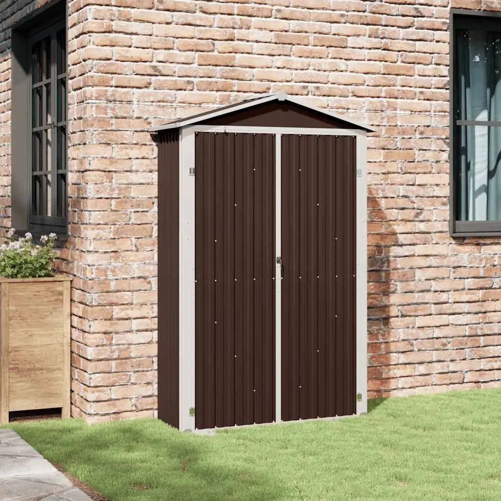 Garden Shed Outdoor Storage Galvanised Steel Brown Double Doors Shelves 116 x 45 x 175 cm