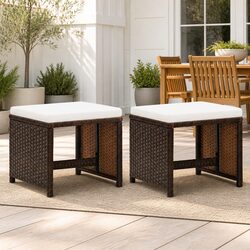 Comfortable Brown Rattan Garden Stool Set for Outdoors