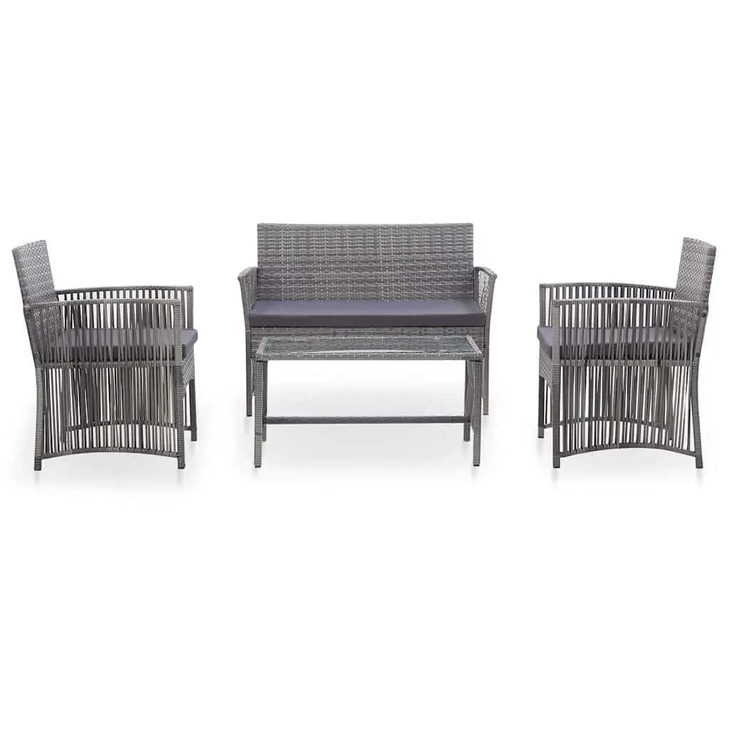 Garden Lounge Set Outdoor Furniture 4 Piece Rattan Patio Sofa Bench Chairs Table Anthracite