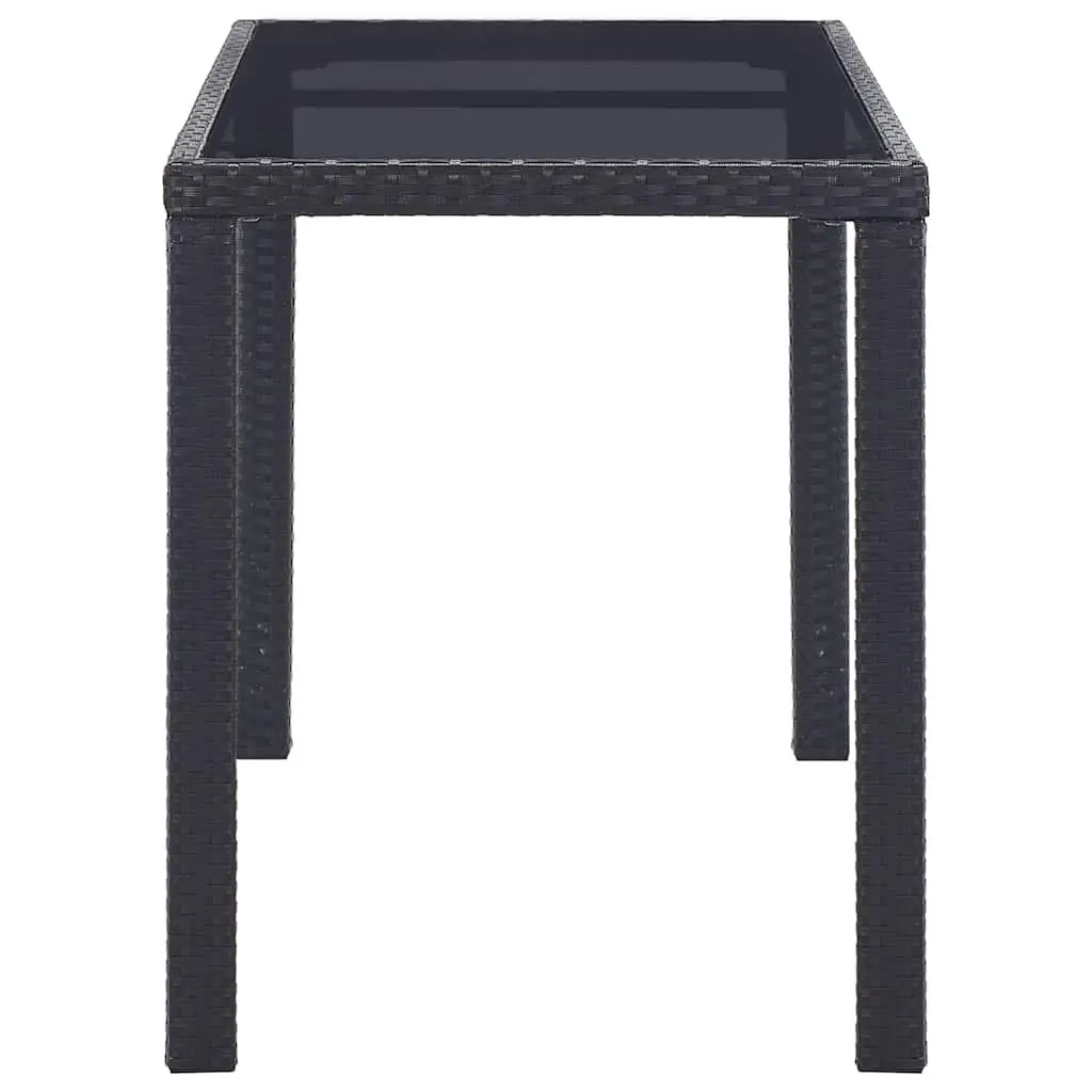 Garden Dining Table Black Outdoor Patio Furniture Glass Top Poly Rattan 123cm