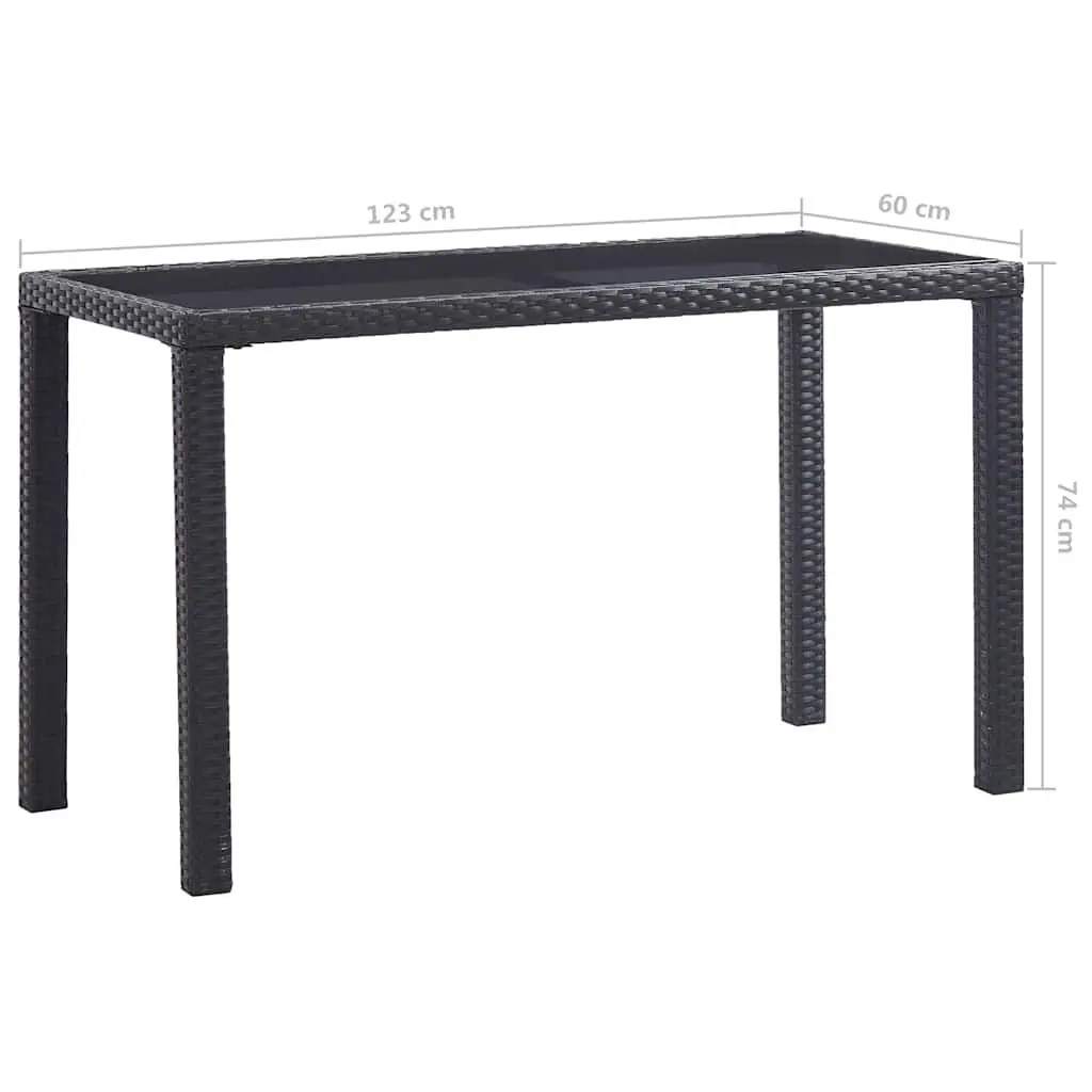Garden Dining Table Black Outdoor Patio Furniture Glass Top Poly Rattan 123cm