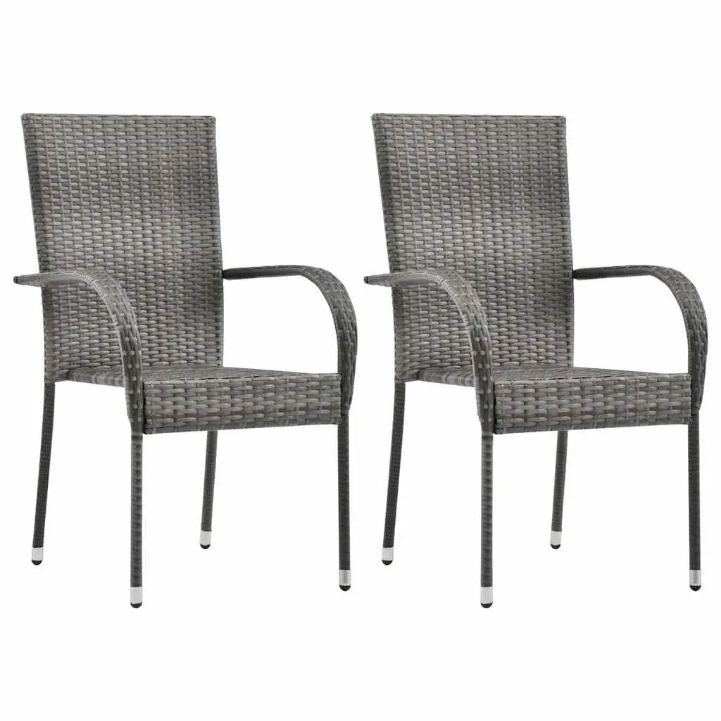 Stackable Outdoor Chairs Grey 2 Piece Garden Patio Dining Seating Set