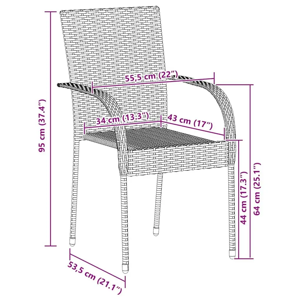 Stackable Outdoor Chairs Grey 2 Piece Garden Patio Dining Seating Set