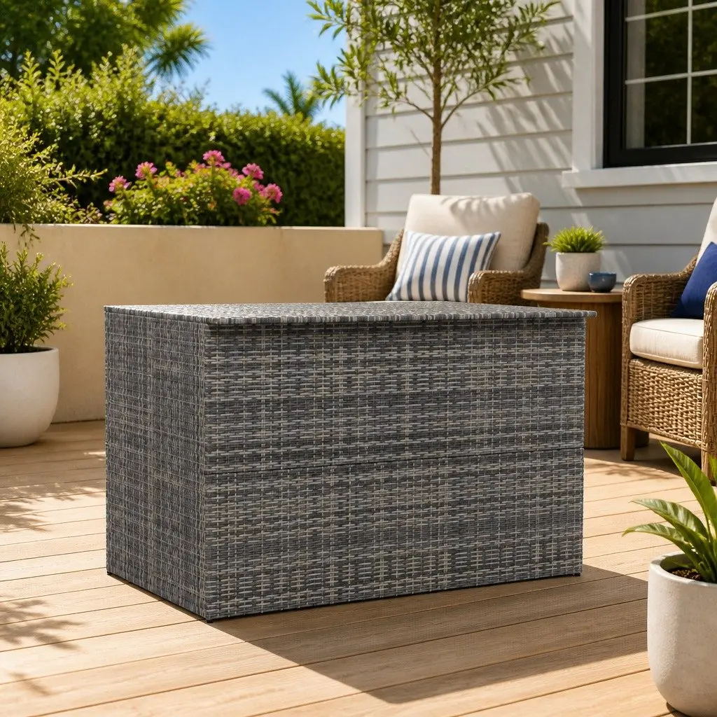 Outdoor Storage Box Grey Poly Rattan Garden Furniture 150 x 100 x 100 cm