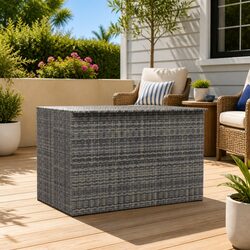 Affordable Grey Poly Rattan Storage Box for Outdoors