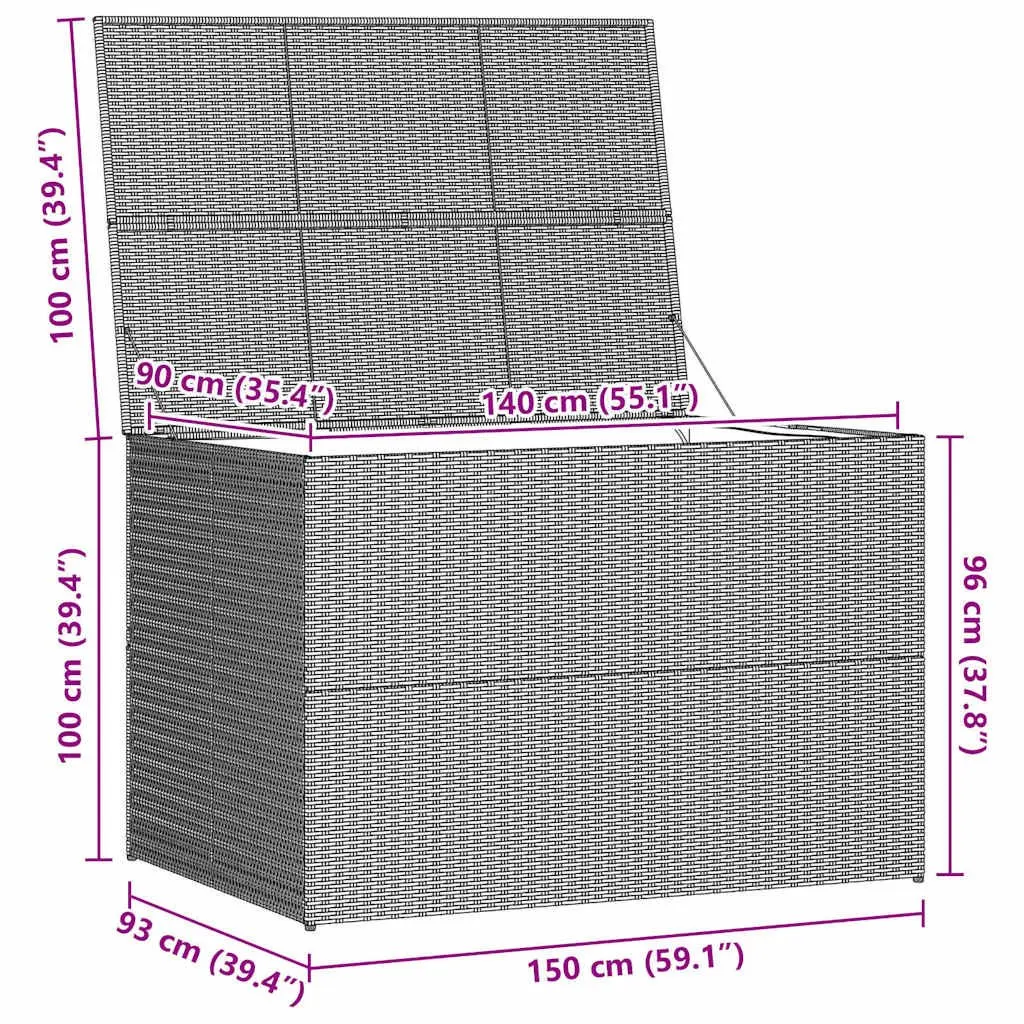Outdoor Storage Box Grey Poly Rattan Garden Furniture 150 x 100 x 100 cm
