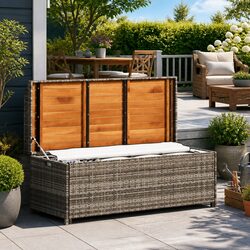 Outdoor Storage Bench 120cm Garden Seating Poly Rattan Grey Weather Resistant