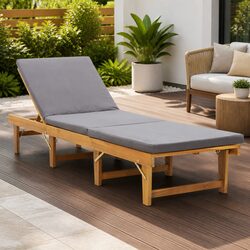 Comfortable Folding Sun Lounger with Grey Cushion