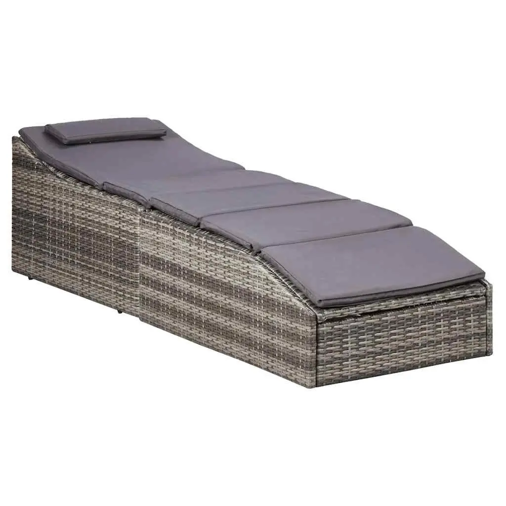 Sun Lounger Cushion Adjustable Grey Poly Rattan Outdoor Patio Chair