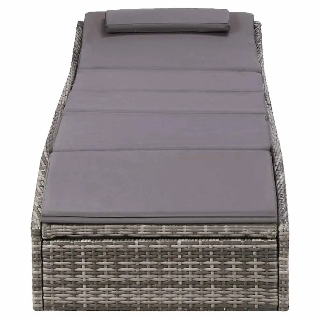 Sun Lounger Cushion Adjustable Grey Poly Rattan Outdoor Patio Chair
