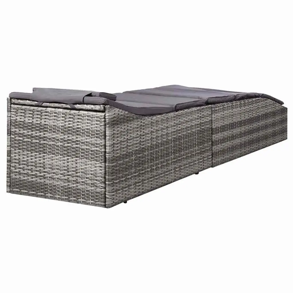 Sun Lounger Cushion Adjustable Grey Poly Rattan Outdoor Patio Chair