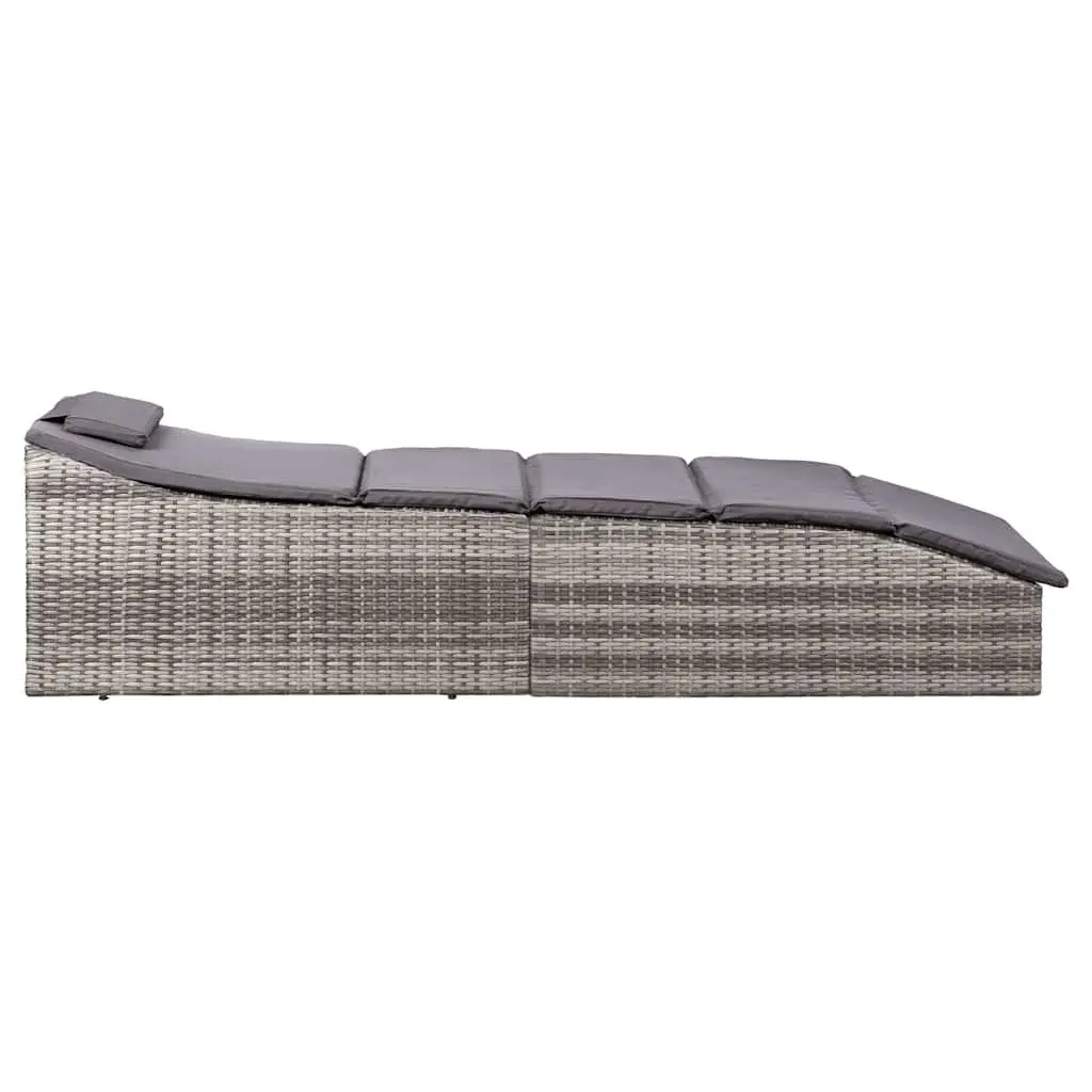 Sun Lounger Cushion Adjustable Grey Poly Rattan Outdoor Patio Chair