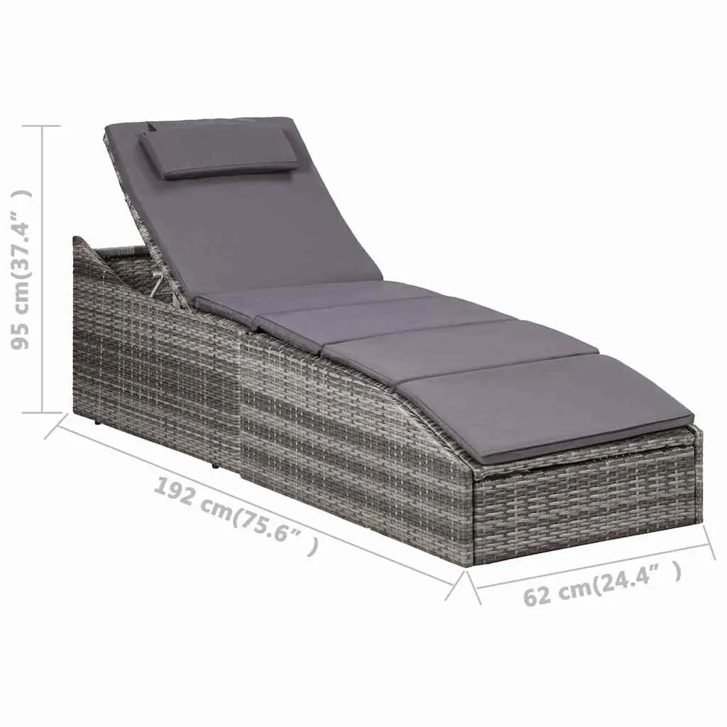 Sun Lounger Cushion Adjustable Grey Poly Rattan Outdoor Patio Chair