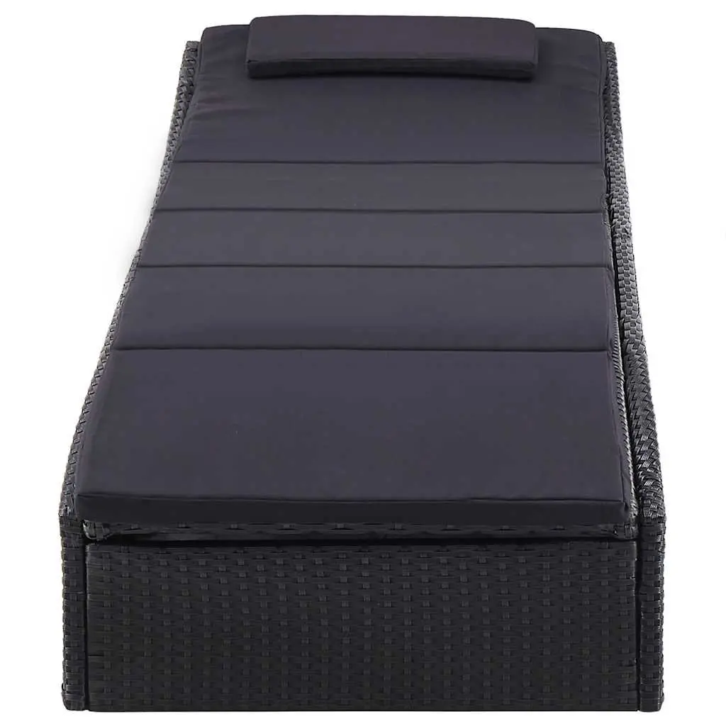 Sun Lounger Recliner Chair Outdoor Sunbed Black Poly Rattan Garden Patio Furniture