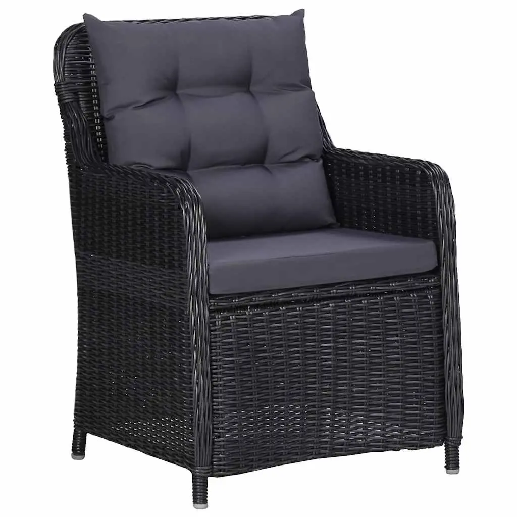 Outdoor Chairs Set 2 pcs Tea Table Poly Rattan Garden Seating Black