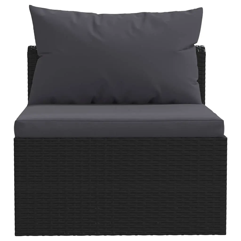 7 Piece Outdoor Sectional Sofa Set Poly Rattan Lounge with Cushions Coffee Table Black
