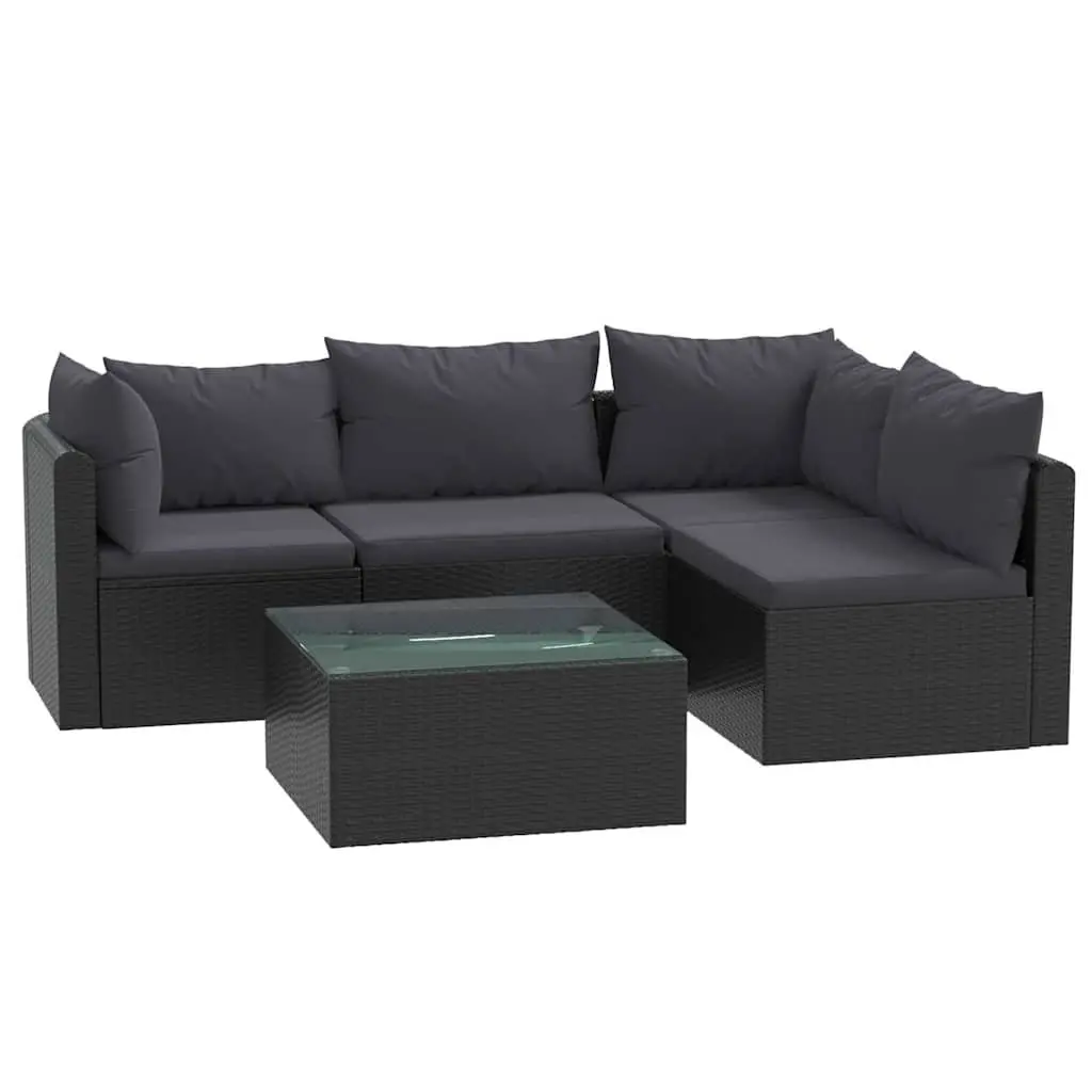 5 Piece Garden Lounge Set Outdoor Sofa Modular Black