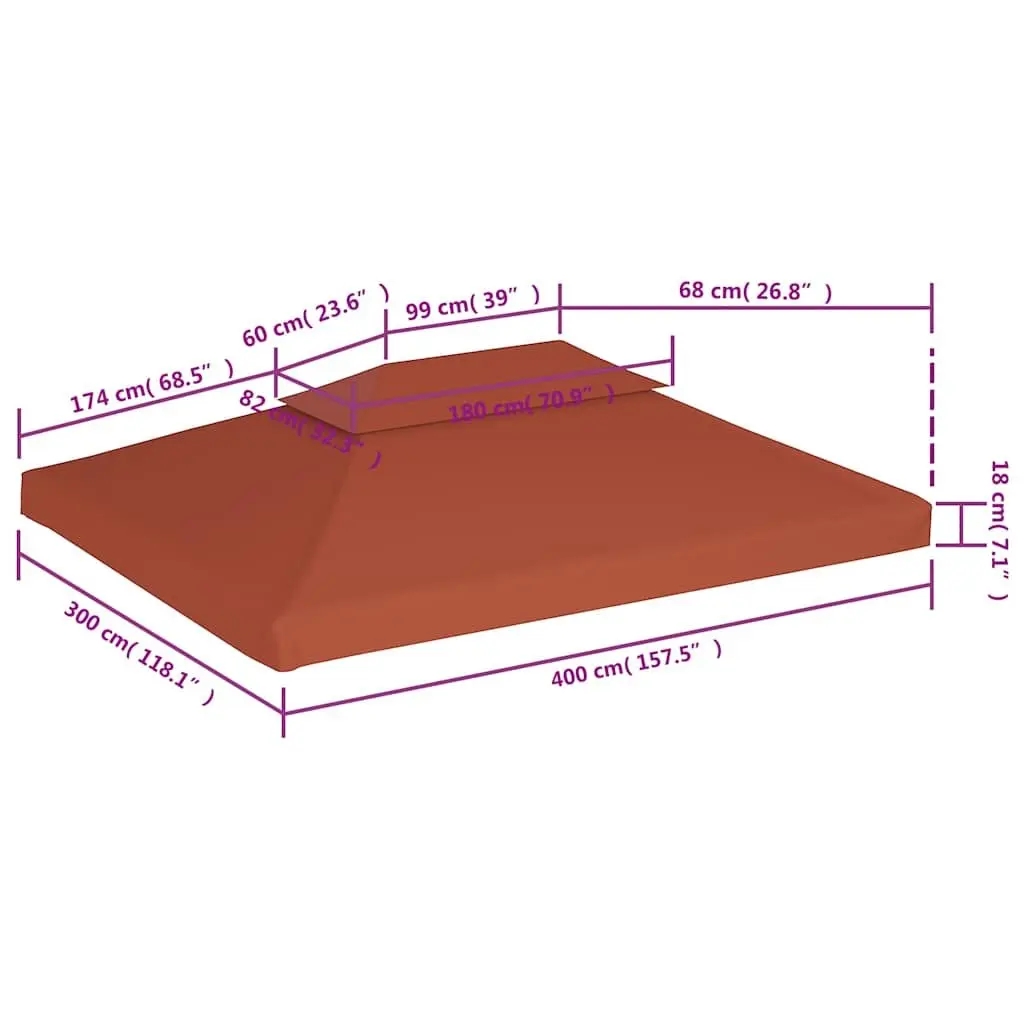 Replacement Canopy 2-Tier Gazebo Cover Waterproof Brown 4x3m