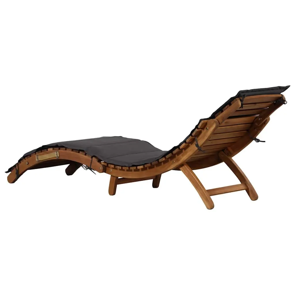 Folding Garden Patio Deck Chair Sun Lounger with Cushion Acacia Wood Dark Grey