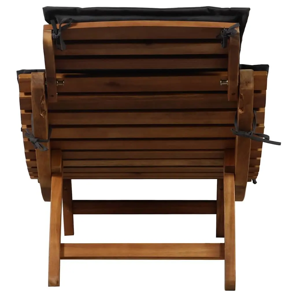 Folding Garden Patio Deck Chair Sun Lounger with Cushion Acacia Wood Dark Grey