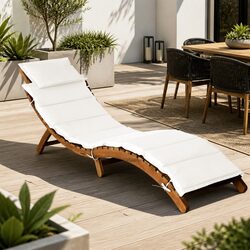 Acacia Wood Folding Sun Lounger with Removable Cushion