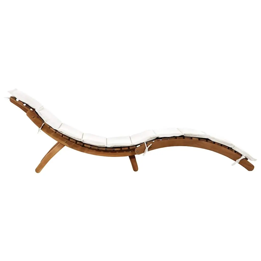 Sun Lounger Ergonomic Folding Outdoor Patio Garden Solid Acacia Wood Cream Cushion