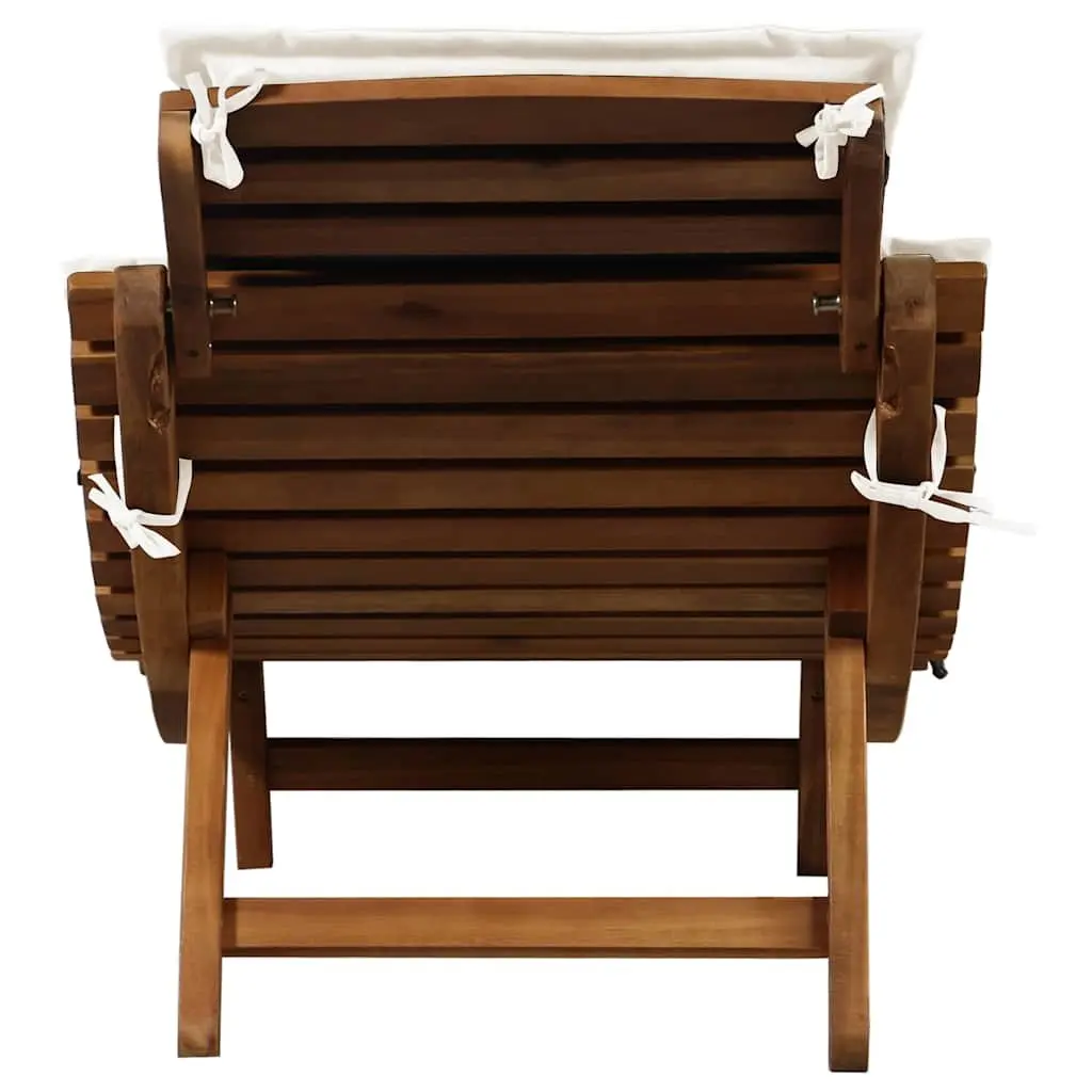 Sun Lounger Ergonomic Folding Outdoor Patio Garden Solid Acacia Wood Cream Cushion