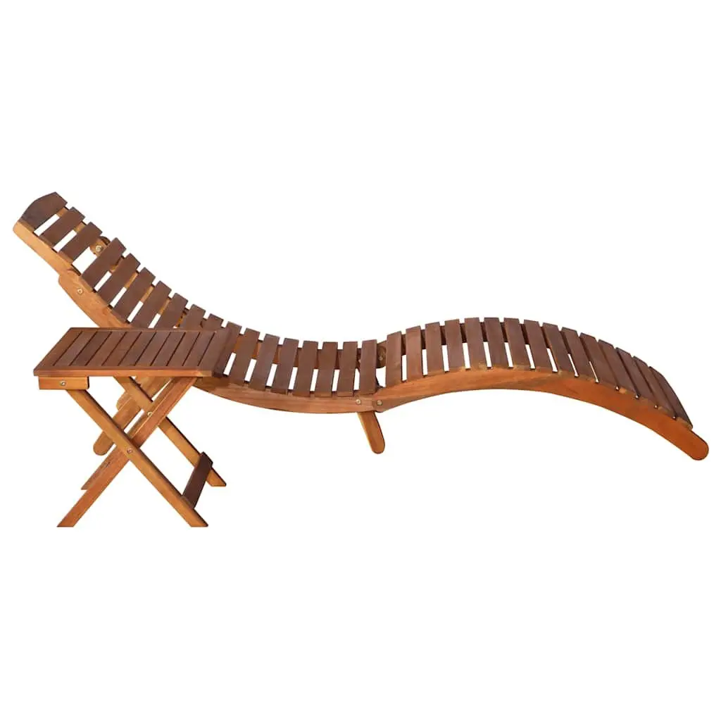 Sun Lounger with Side Table Solid Acacia Wood Outdoor Garden Patio Furniture