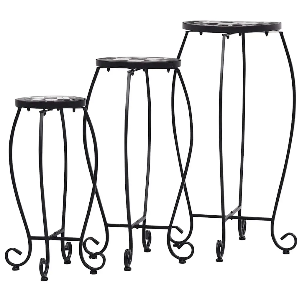 Mosaic Table Set 3 Piece Garden Balcony Ceramic Top Black White