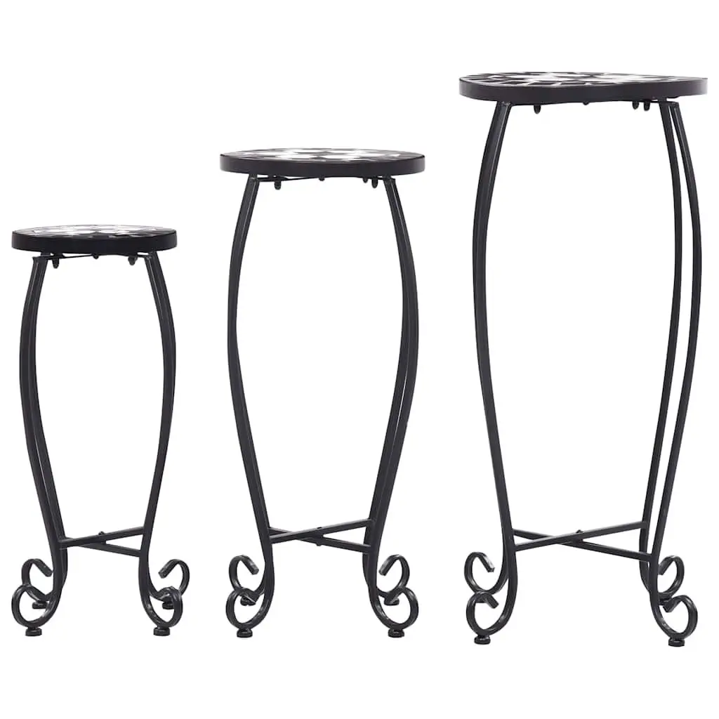 Mosaic Table Set 3 Piece Garden Balcony Ceramic Top Black White
