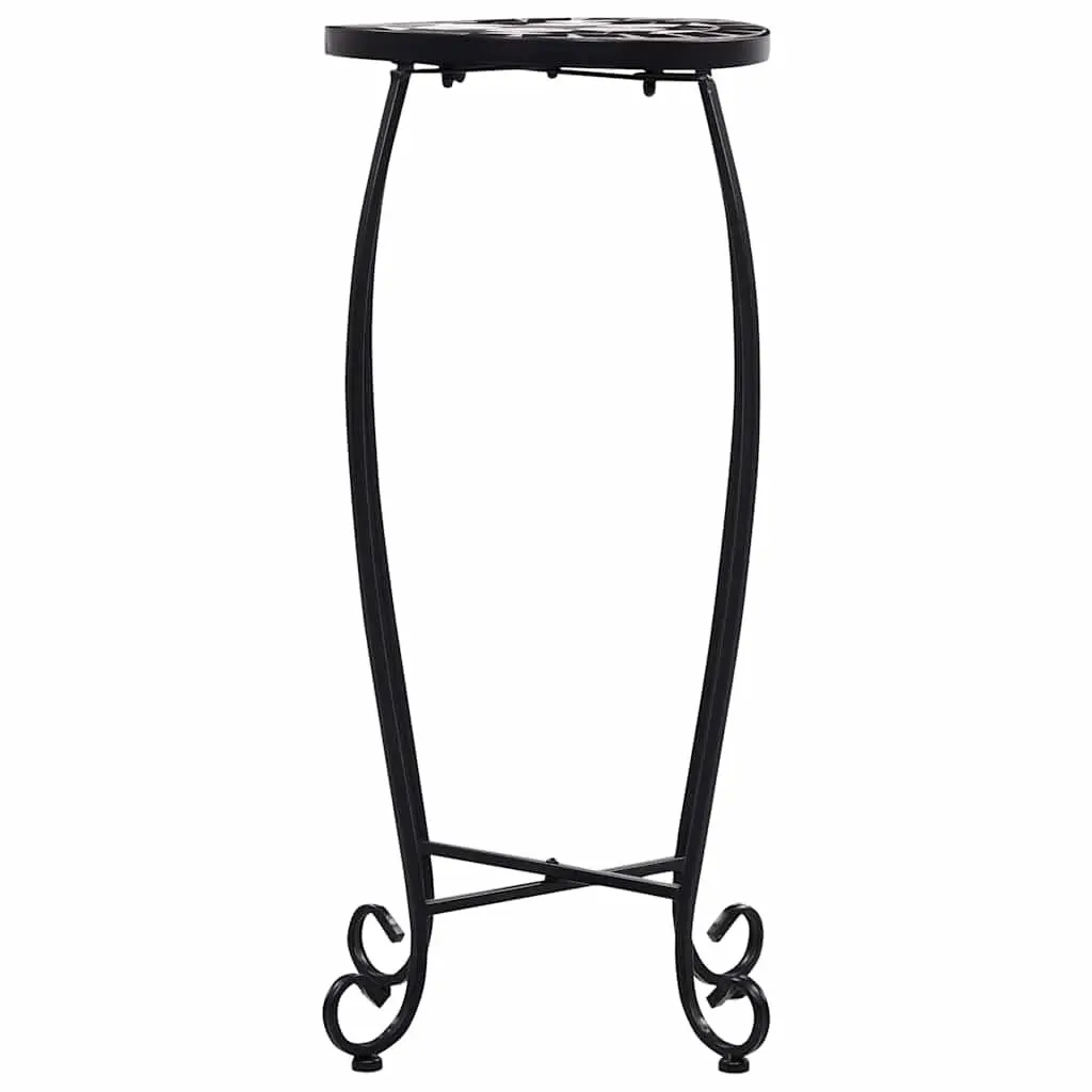 Mosaic Table Set 3 Piece Garden Balcony Ceramic Top Black White