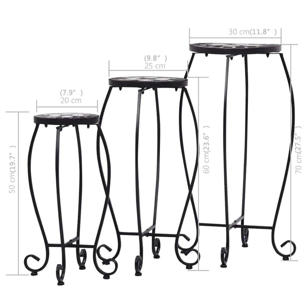 Mosaic Table Set 3 Piece Garden Balcony Ceramic Top Black White