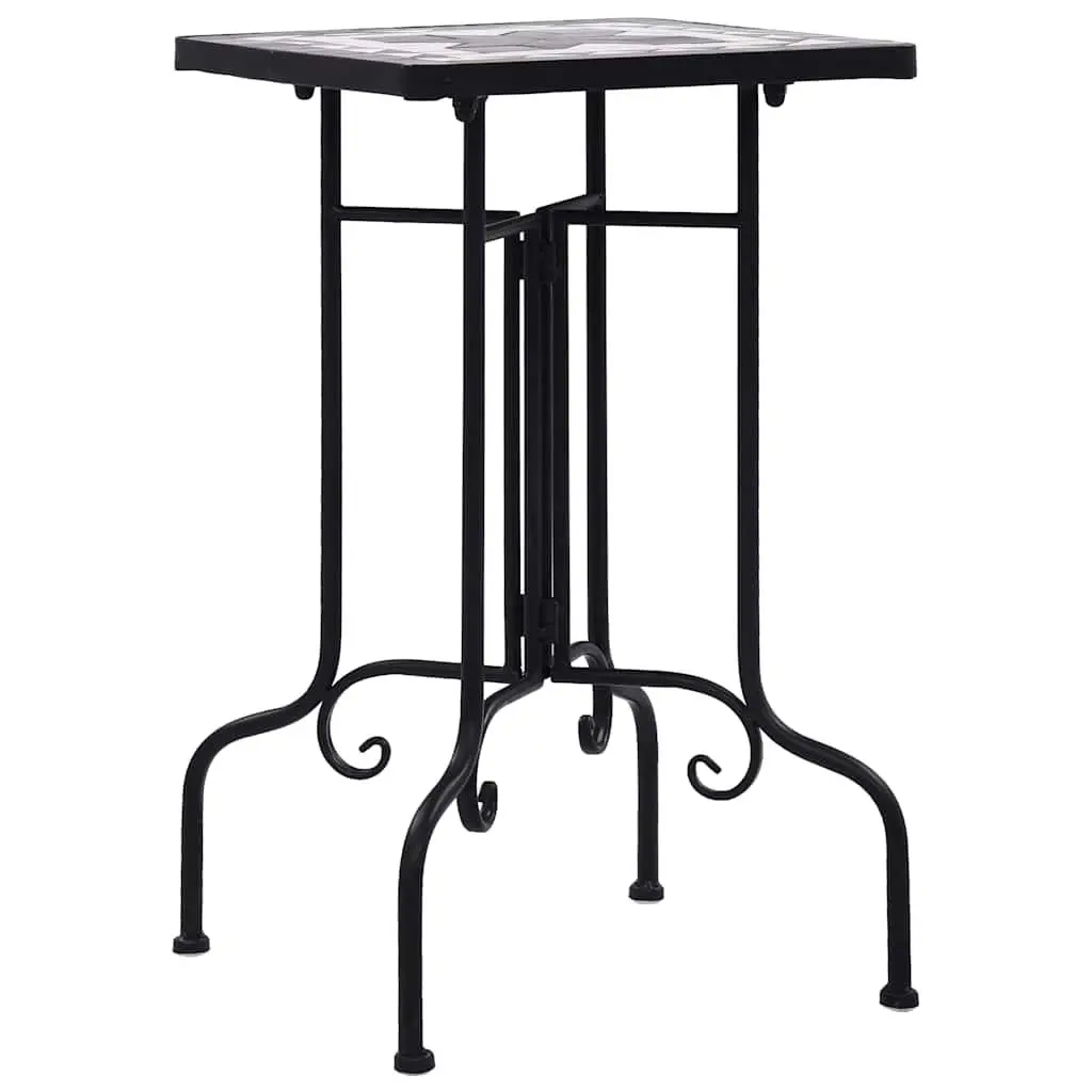 Mosaic Side Table Outdoor Garden Plant Stand Ceramic Black White Curved Legs