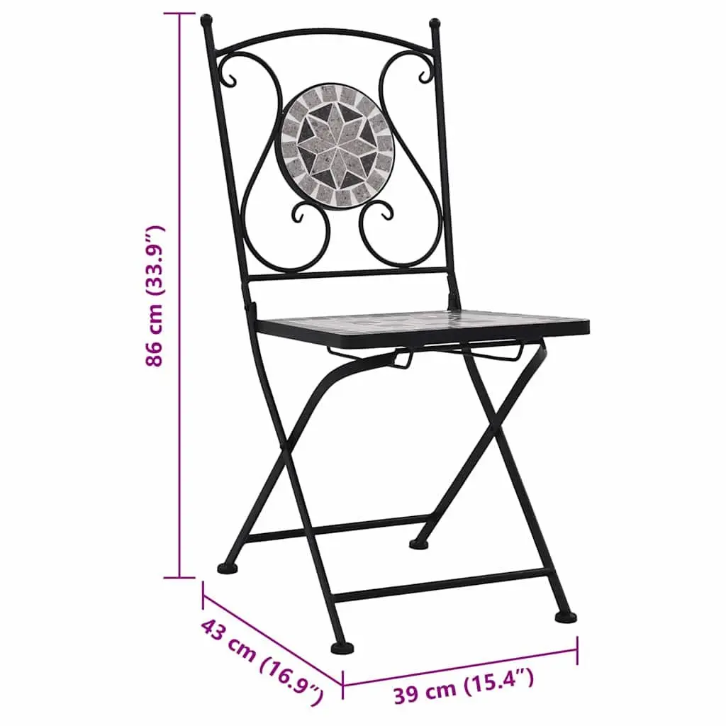 Mosaic Bistro Chairs Set of 2 Outdoor Garden Patio Seating Grey
