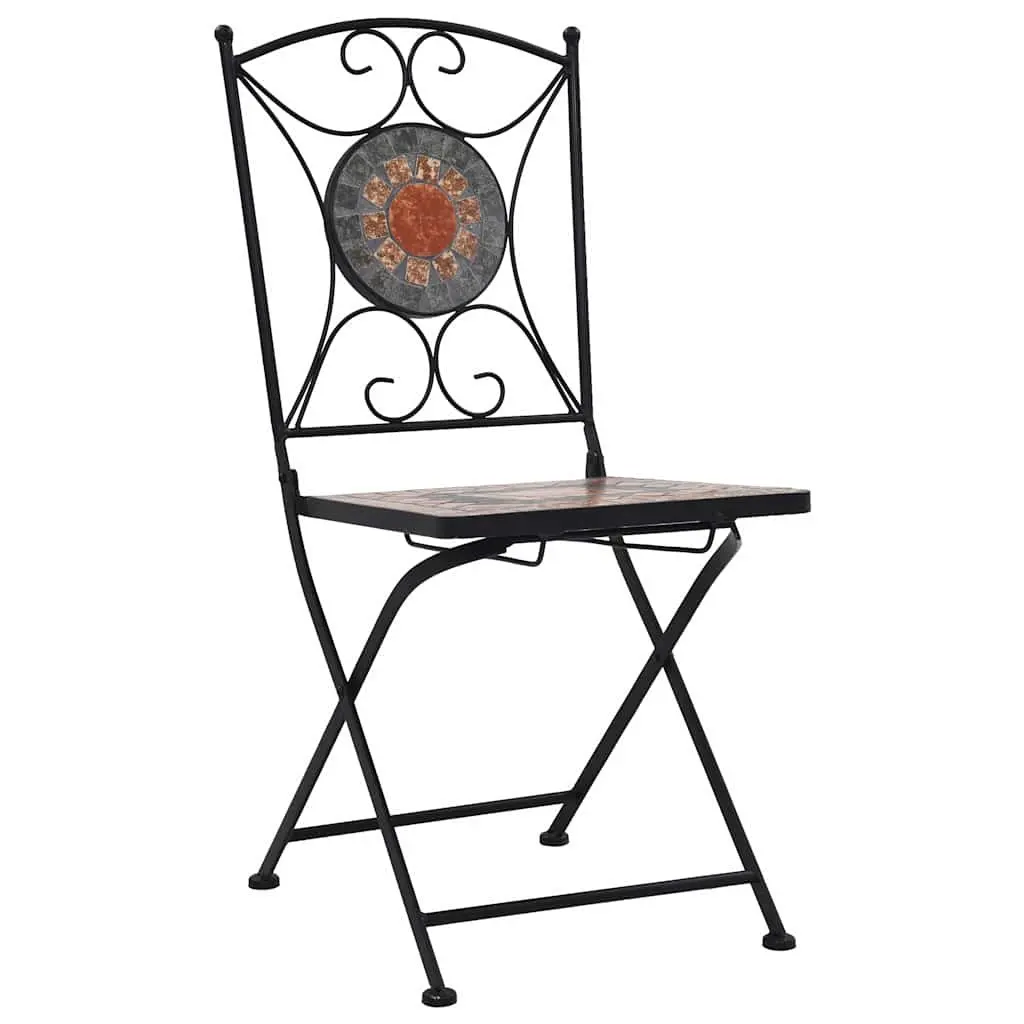 Mosaic Outdoor Bistro Chairs Set of 2 Garden Patio Seating Orange Grey