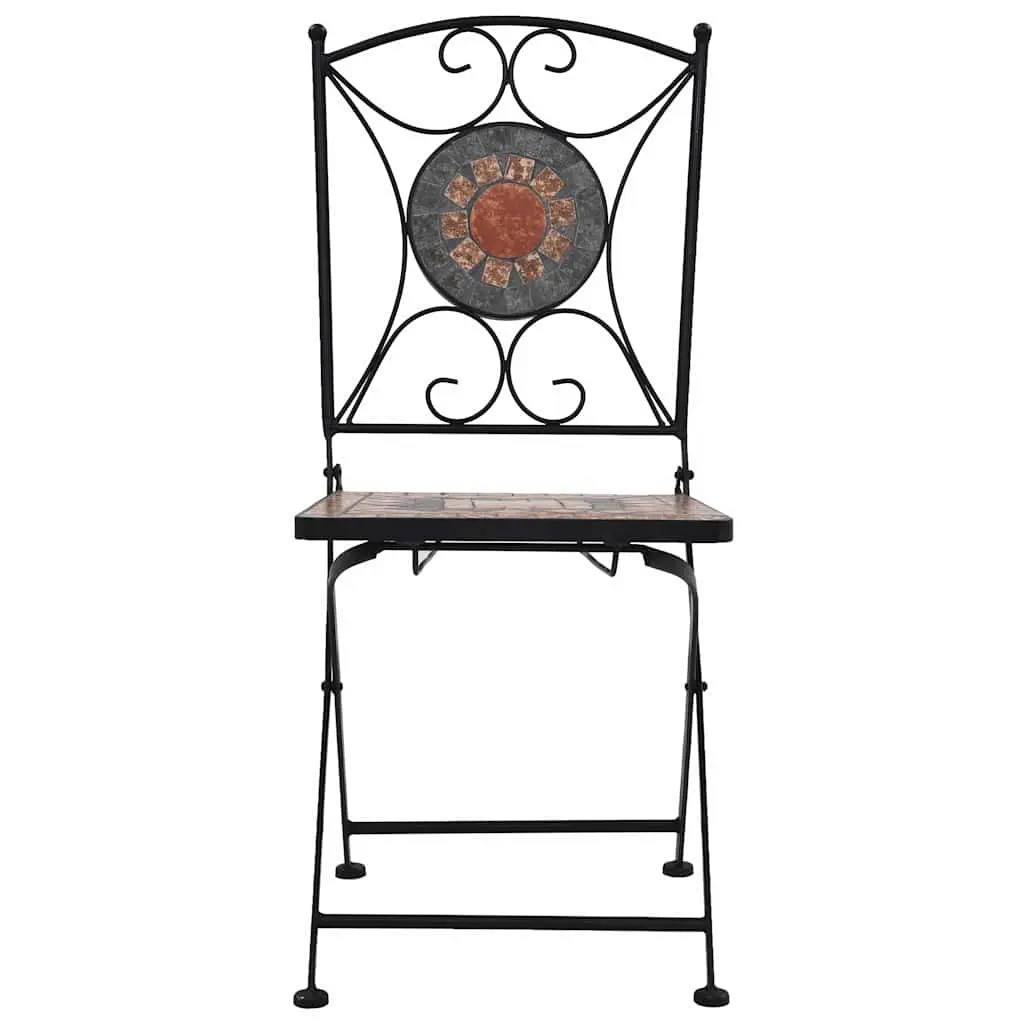 Mosaic Outdoor Bistro Chairs Set of 2 Garden Patio Seating Orange Grey