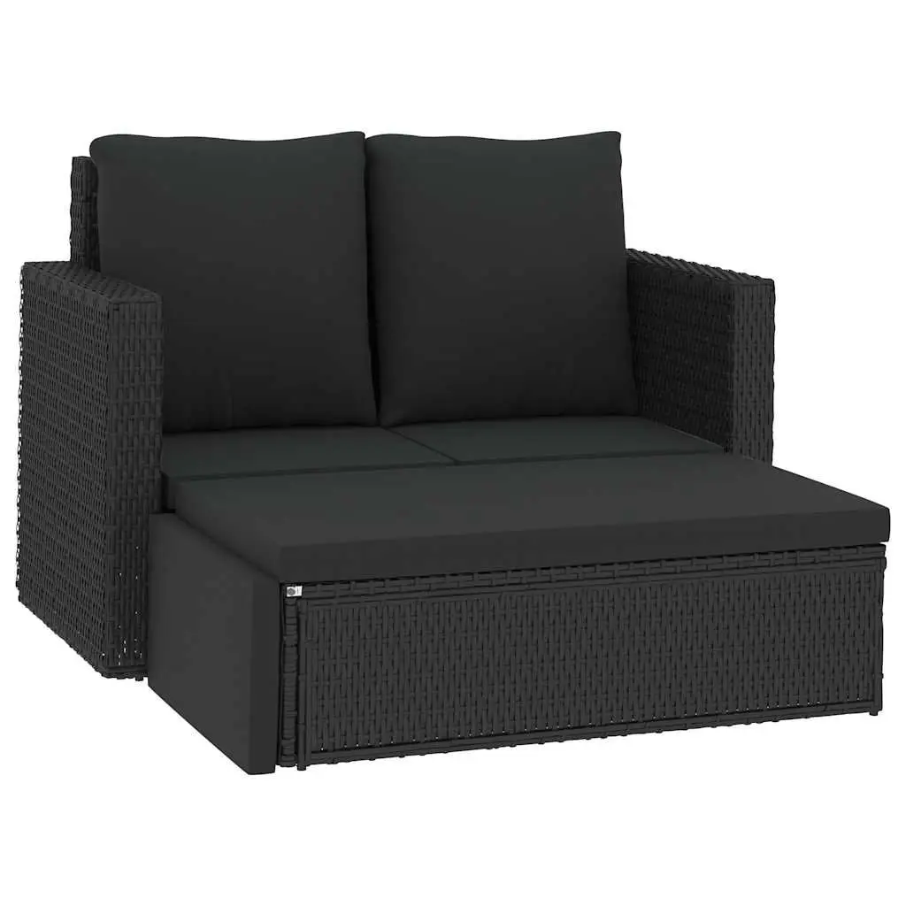 2 Piece Garden Lounge Set Outdoor Sofa Stool with Cushions Black