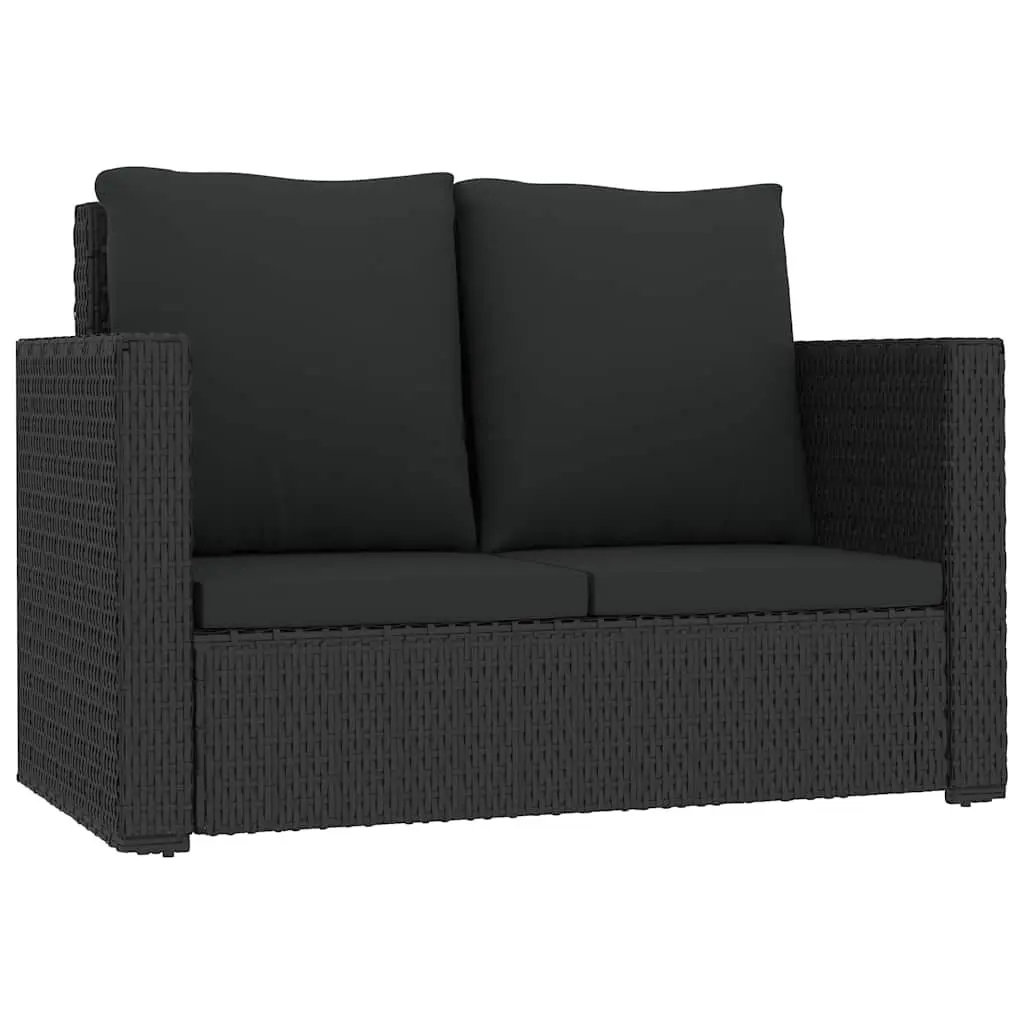 2 Piece Garden Lounge Set Outdoor Sofa Stool with Cushions Black