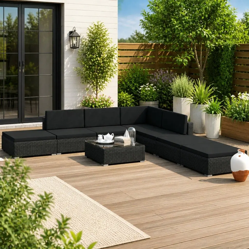 Garden Lounge Set 8 Piece Outdoor Seating Poly Rattan Sofa Patio Furniture Black