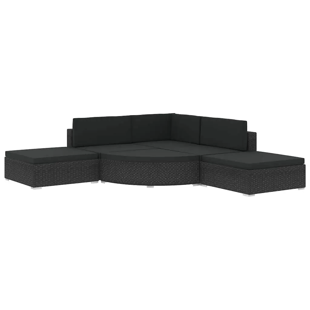 Rattan Sofa Set Outdoor Garden Lounge 6 Piece Modular Black with Cushions
