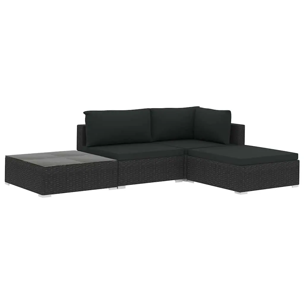 Outdoor Lounge Set Modular Black Rattan Cushion Weather Resistant 4 Piece
