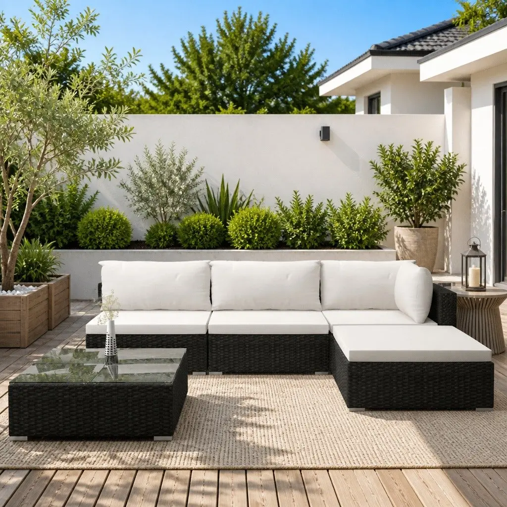 5 Piece Garden Lounge Set Outdoor Patio Sofa with Cushions Black